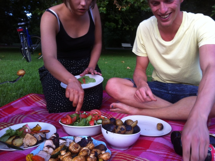 Barbequing in the park. (The potatoes aren't burnt, it's just an illusion...)